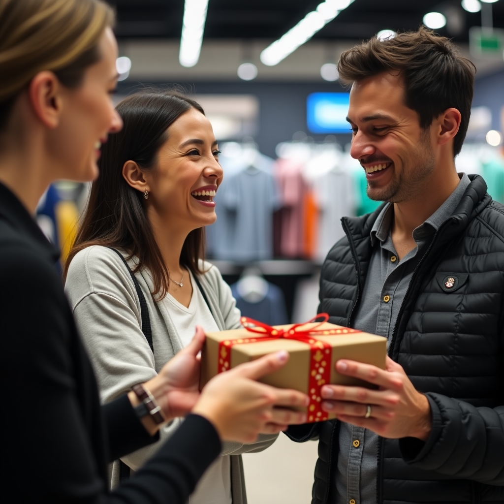 Customer receiving a sports gift card